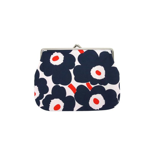 画像1: marimekko　ポーチ　Puolikas Kukkaro Mini Unikko　ネイビーｘオレンジ (1)